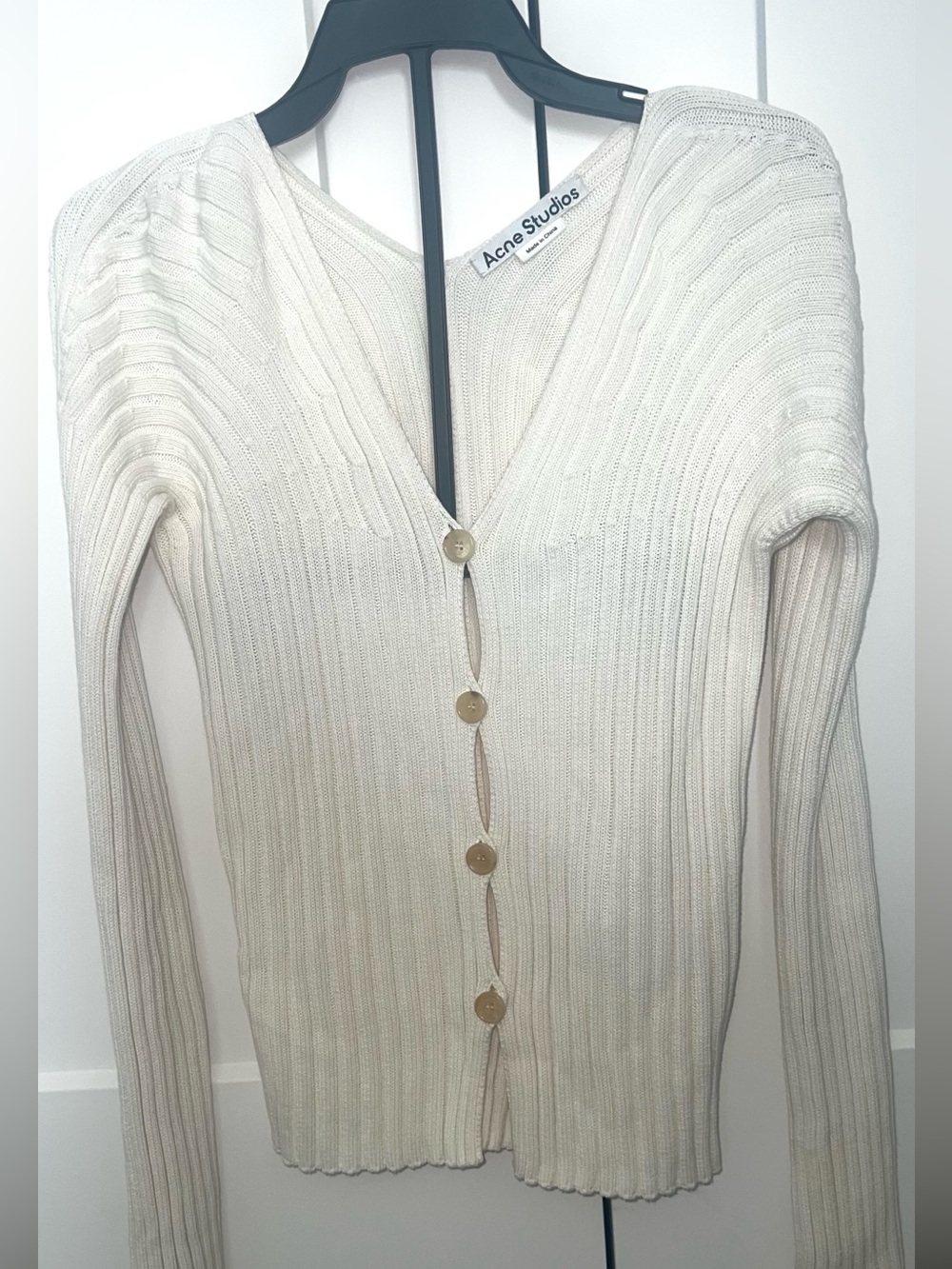 Acne Studios Cream Ribbed V-Neck Button Cardigan